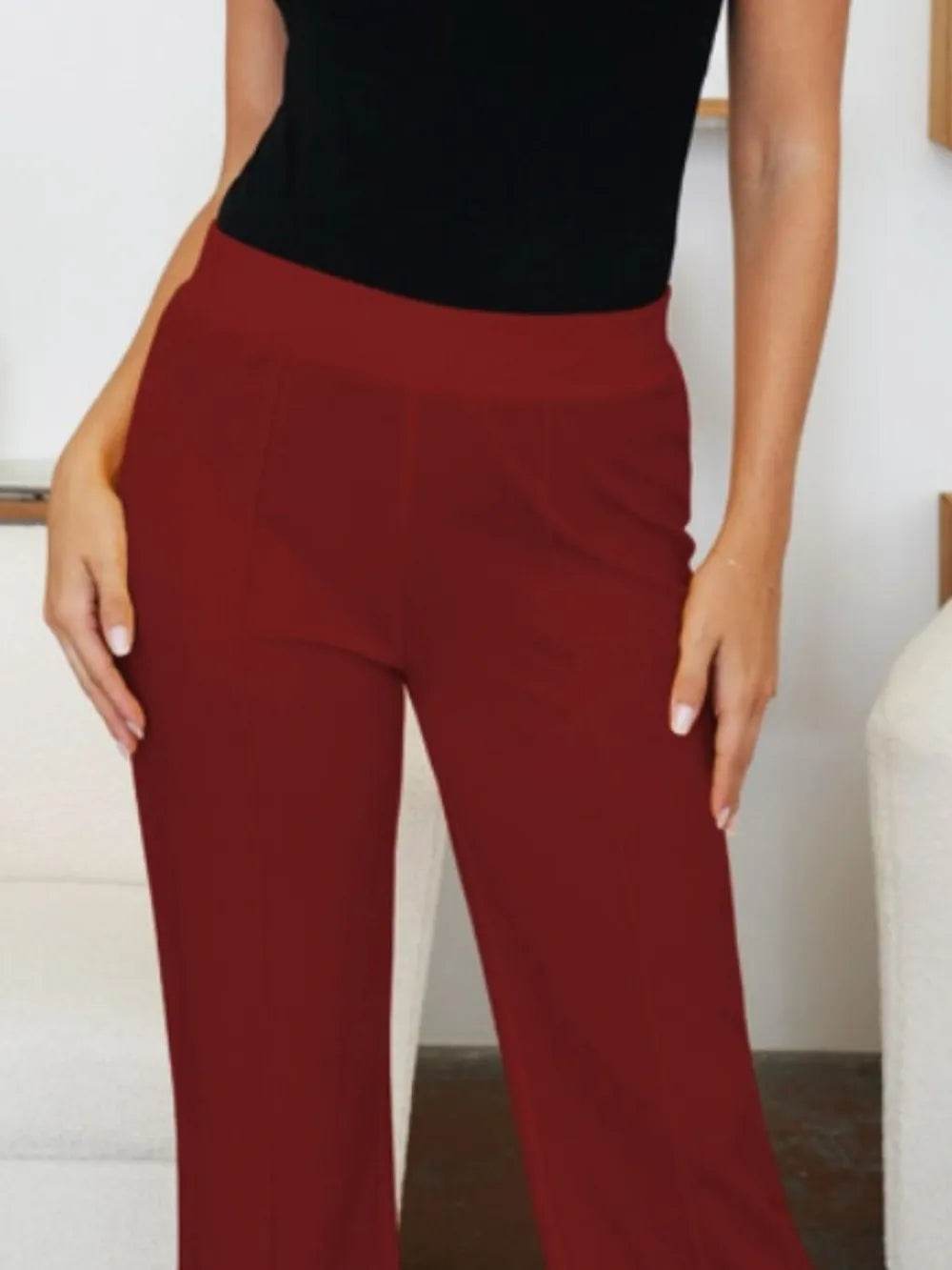 FAM-FAM Elastic Waist Bootcut Pants Trendsi bee23b99-8ab7-41cf-8526-2ff1a523604d-Max