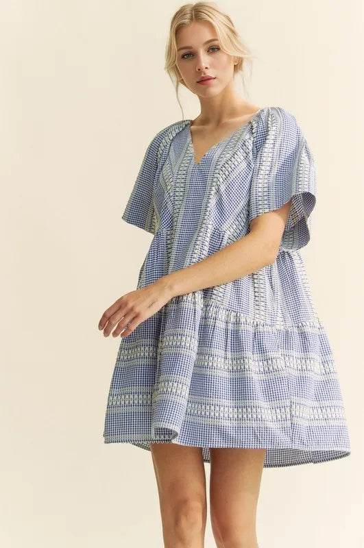 Davi & Dani Embroidered Stripe Ruffled Gingham Mini Dress Trendsi bf19d4bb0f4d42b2b3397a4bf0d5a45e-Max-Origin