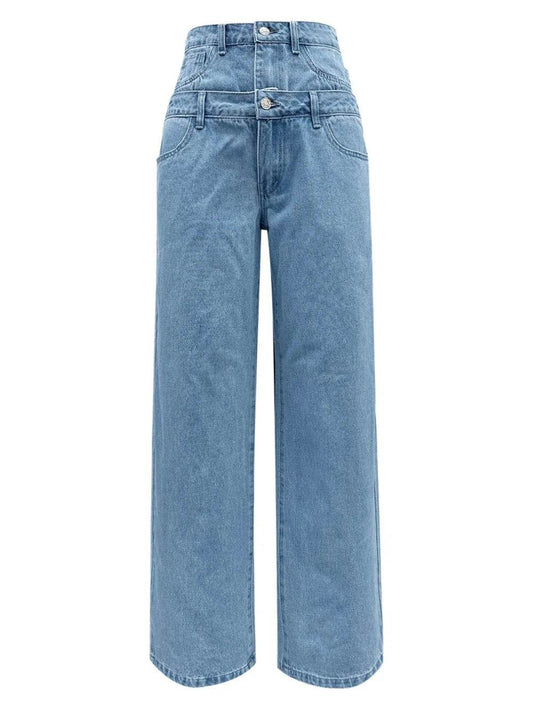 Faux Layered High Waist Jeans Trendsi bf358693-81a2-4050-a3be-44808a45c233-Max