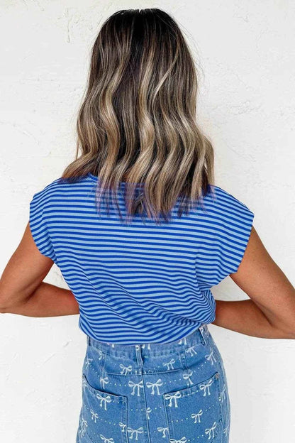 Striped Round Neck Cap Sleeve T-Shirt Trendsi bf534eef-9f20-4362-99c8-9a0f46d4f271-Max-Origin