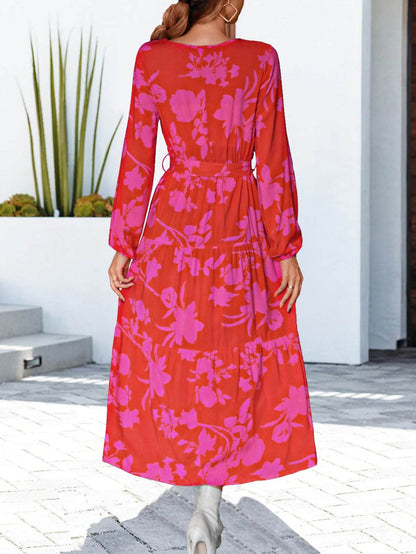 Floral V-Neck Long Sleeve Dress Trendsi bf5ea57e44b545bcbadda5fd2eeb0854-Max