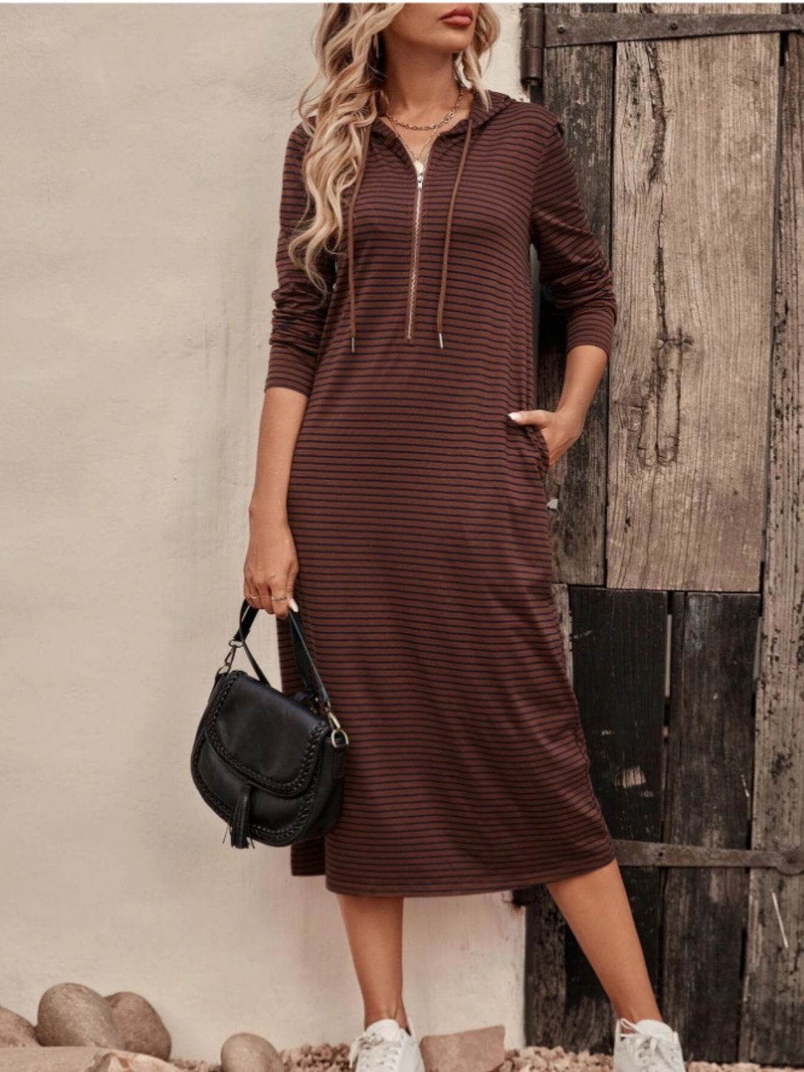 Striped Zip Front Hooded Dress Trendsi bf7465af03384aa8b5107b9a607342d1-Max