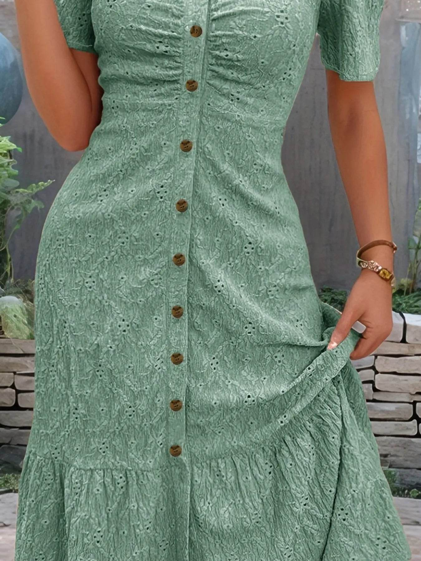 Eyelet Button Front V-Neck Midi Dress Trendsi bf7e918e-6dcc-45a2-9c31-62af73cde704-Max-Origin