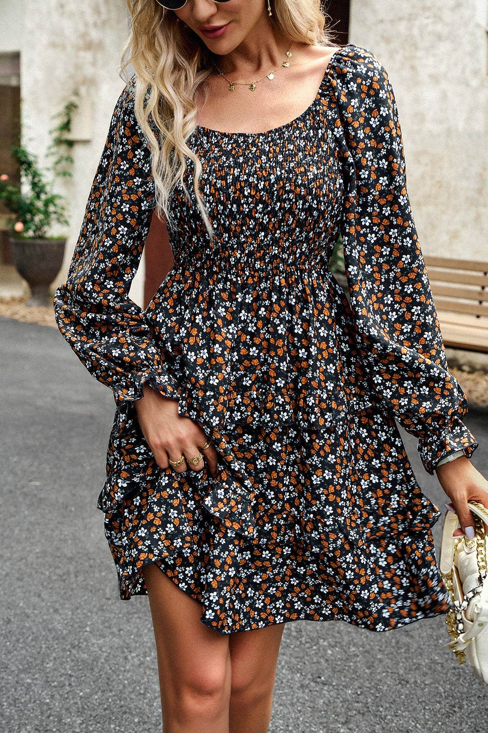 Devine Smocked Flounce Sleeve Ruffled Dress Trendsi bf883e6f79d2402e9c8d2784ab84b36f-Max