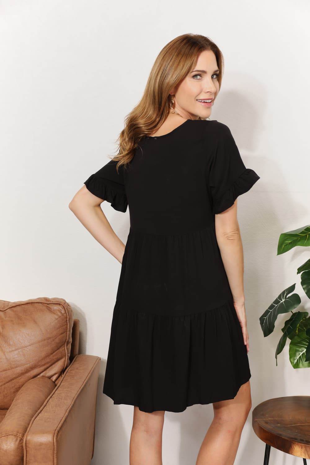 Mandy V-Neck Flounce Sleeve Tiered Dress Trendsi bf8d5229ad924d4d93be2c77734eea3b-Max