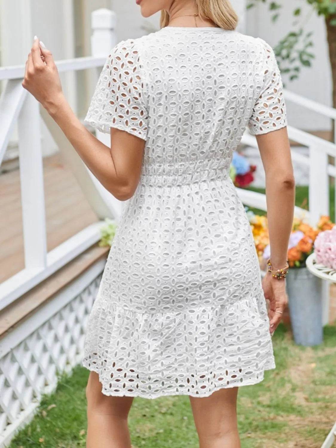 Eyelet Notched Short Sleeve Dress Trendsi bf8eca79-8250-48ba-b7f0-9cf5cd8ef1f1-Max-Origin