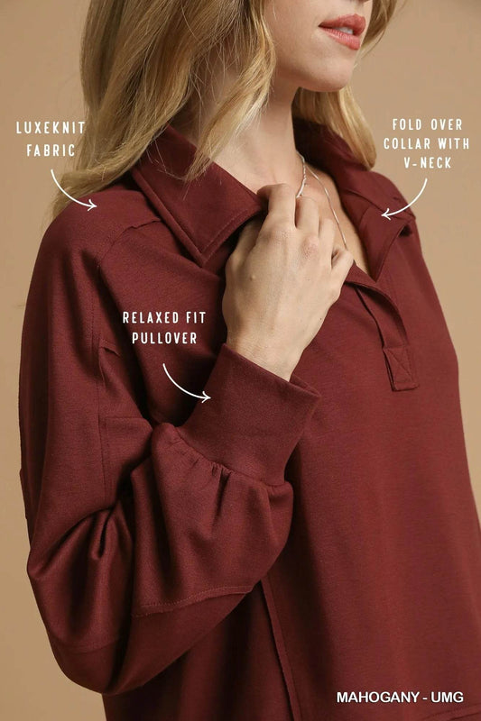Umgee Exposed Seam Long Sleeve Polo Top with Side Slit Trendsi bfcc9901-fb4c-4b59-807e-2efe34372009-Max-Origin