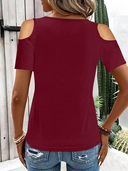 Cold Shoulder T-Shirt with Metal Ring Detail Trendsi bfce845292dd459db2a6c648a28110dd-Max-Origin