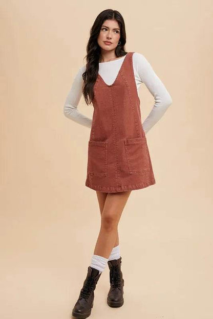 Annie Wear V-Neck Adjustable Strap Denim Overall Dress with Pockets Trendsi bfdc0860-9085-42eb-9e1e-d54b38964463-Max