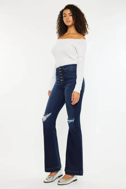 Kancan Button Fly High Rise Distressed Flare Jeans Trendsi bff075e506454f1eb91fd91b0af09174-Max-Origin