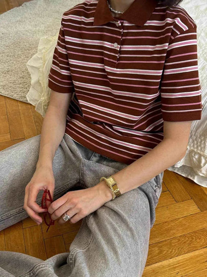 Striped Polo T-Shirt with Contrast Collar Coffee Color Trendsi c00c147e276141f8a010f593d9a5d8a3-Max-Origin