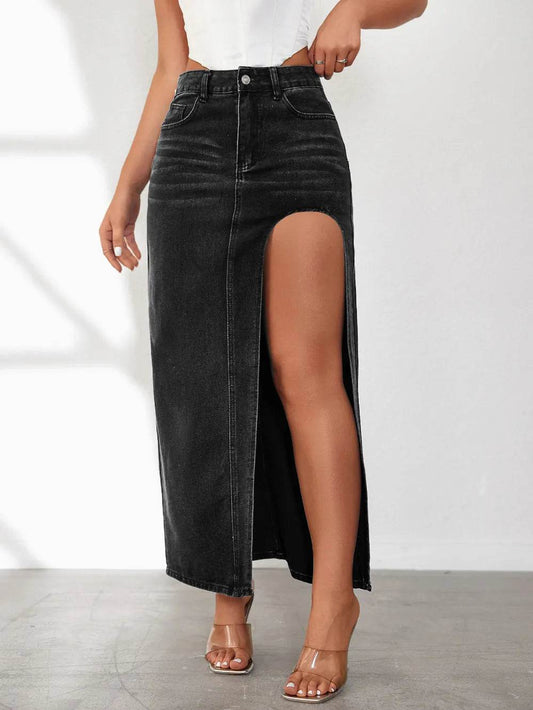 High Rise Slit Denim Skirt Trendsi c0156099-1ba1-4a74-a045-95a06414c365-Max