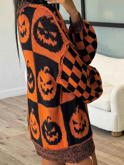 Exposed Seam Pumpkin Round Neck Long Sleeve Sweater Trendsi c02624d5-443c-4e9f-8298-0a6667fa3d5b-Max