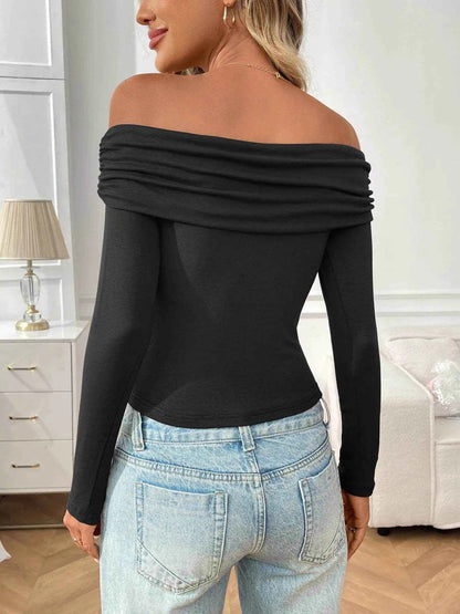 Off-Shoulder Long Sleeve Fitted T-Shirt Trendsi c02a2557-943b-447a-895e-05bdfd71ad3a-Max-Origin