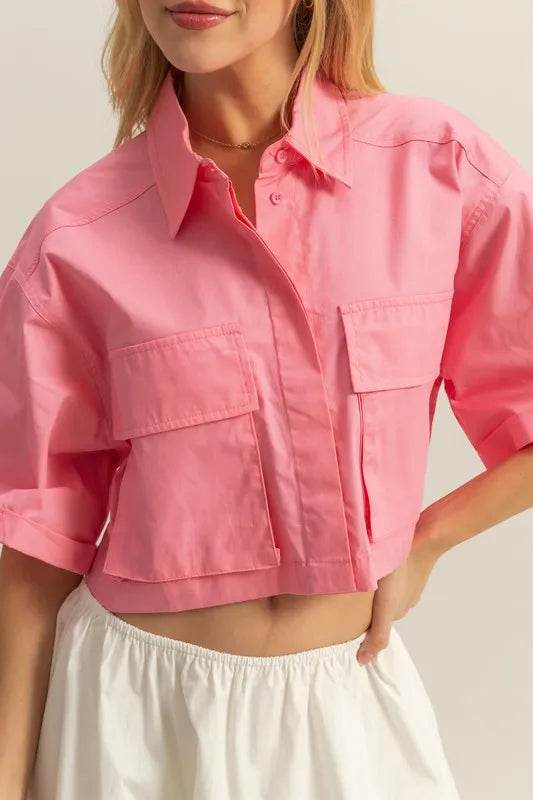 HYFVE Front Pockets Poplin Collared Neck Crop Shirt Trendsi c072a573-0fba-43c5-a05e-d87ed6655d88-Max