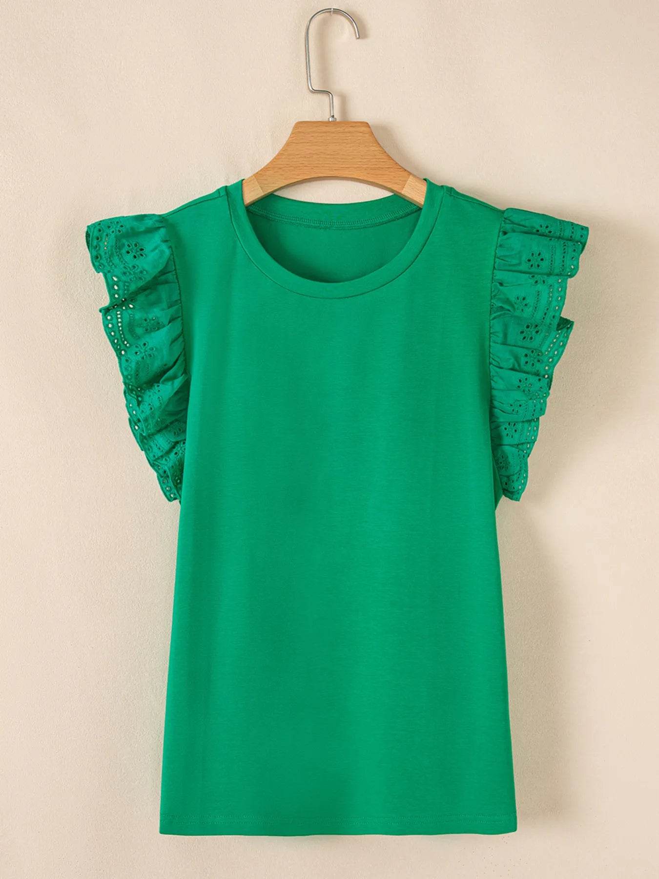 Ruffled Sleeve Slim Fit Crew Neck Top Trendsi c0799d7349c94f24a5779eef3fdb5c24-Max-Origin