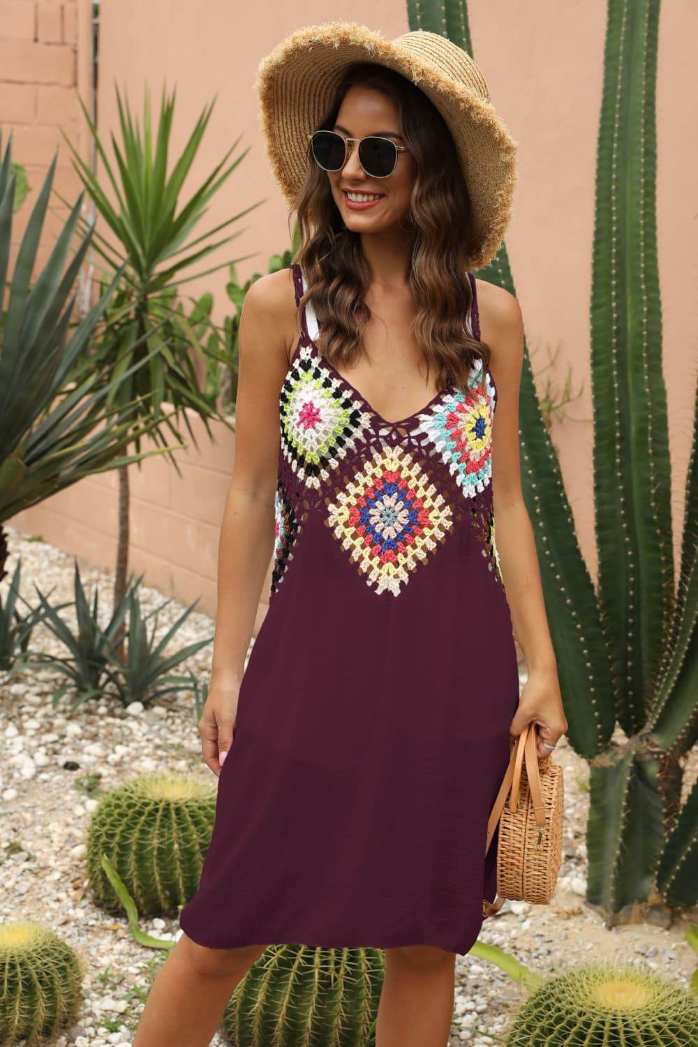 Openwork Sleeveless Embroidery Dress Burgundy One Size Trendsi c08ca5020aec4bc1af5d6bb230042cb4-Max