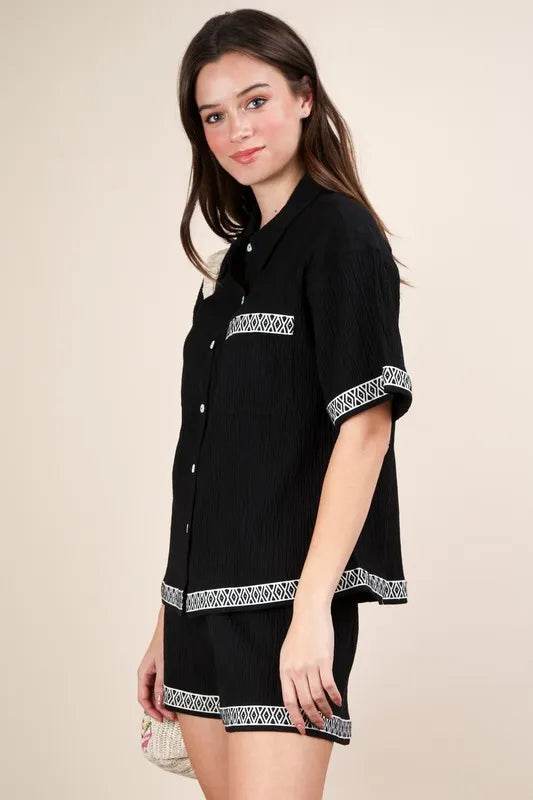 VERY J Crinkled Woven Shirt Top & Shorts Set Trendsi c093db5b7f3f4b17bb38939d9d22cf08-Max-Origin