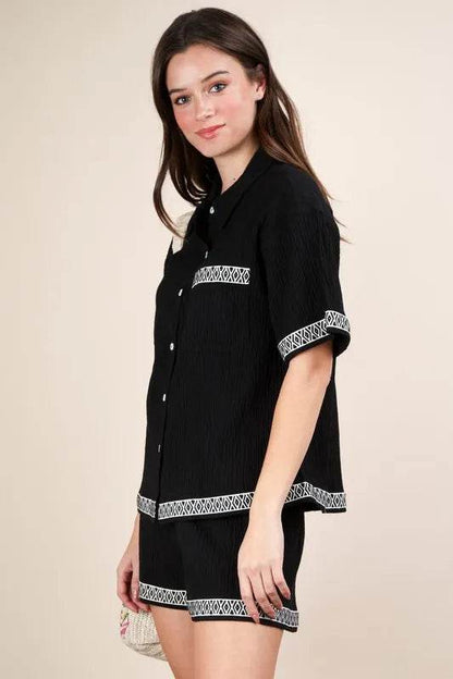 VERY J Crinkled Woven Shirt Top & Shorts Set Trendsi c093db5b7f3f4b17bb38939d9d22cf08-Max-Origin
