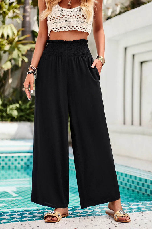 Devine Smocked Wide Leg Pants with Pockets Black Trendsi c096d419-95e1-48d8-8334-597b64eae7d7-Max
