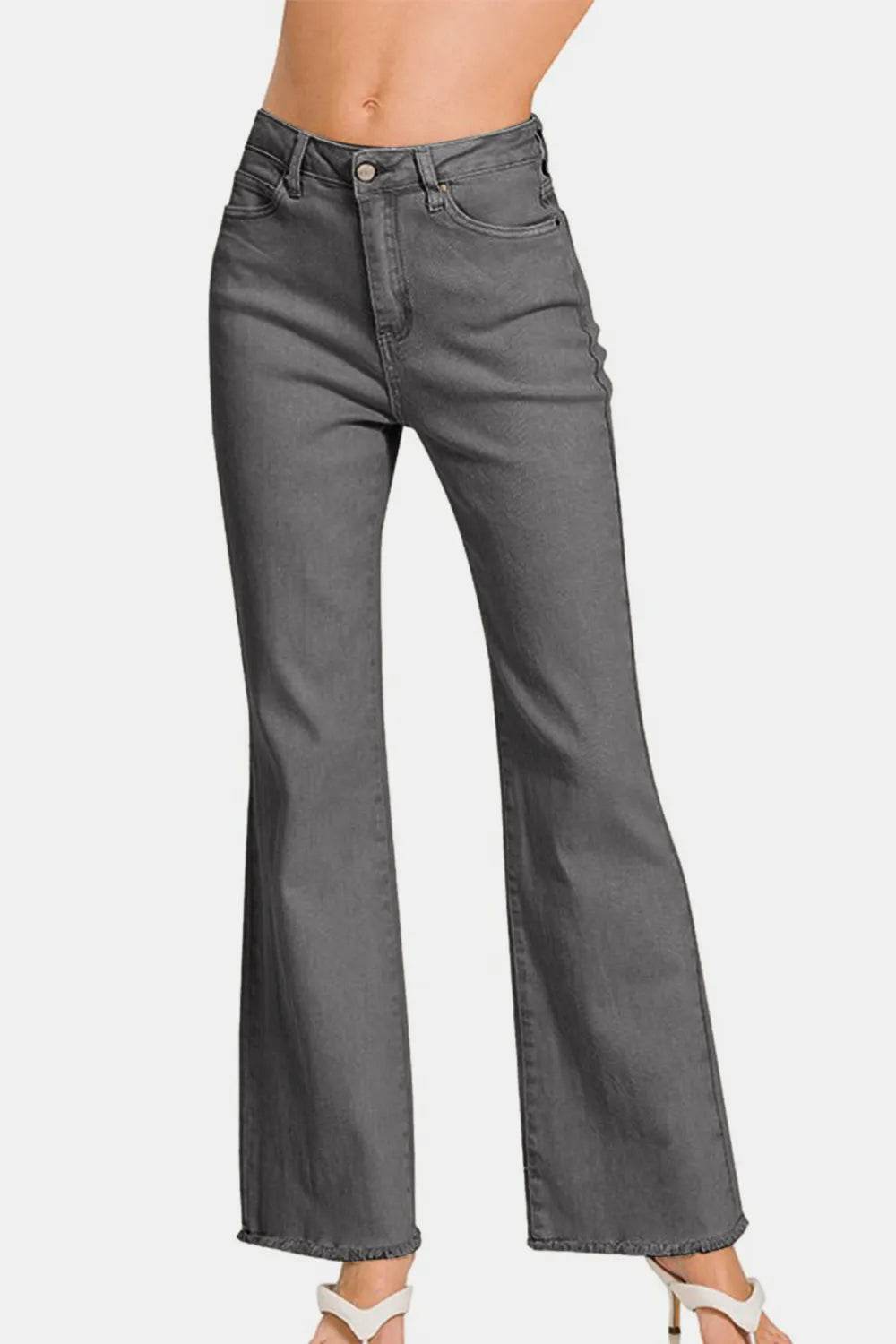 Zenana Acid Washed Frayed Hem Bootcut Jeans Trendsi c0a8416a-aad8-4fea-b408-9009f8e452eb-Max