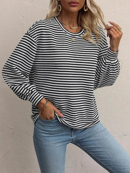 Striped Round Neck Lantern Sleeve Top Trendsi c0cccdda122644909f63f244fe0e2356-Max-Origin