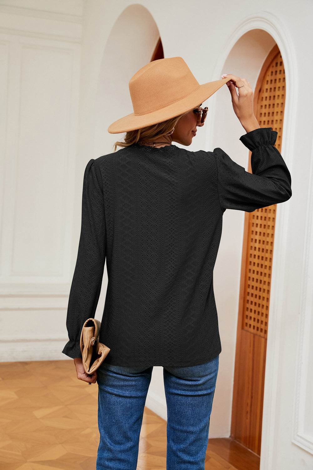 V-Neck Flounce Sleeve Blouse Trendsi c0d4ba71367b400dba4c1dec48bbad0b-Max