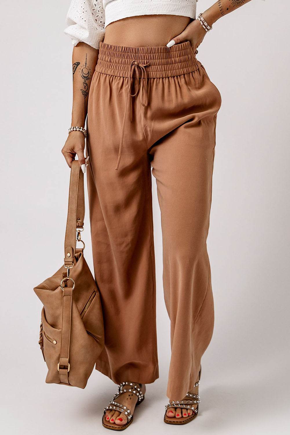 Drawstring Smocked Waist Wide Leg Pants Trendsi c0f94111316e493b9966ca7097cded51-Max