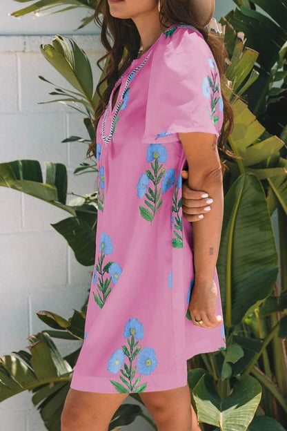 Floral Notched Summer Mini Dress with Striped Trim Trendsi c104744a-6827-4810-b337-8a340e3efd01-Max-Origin