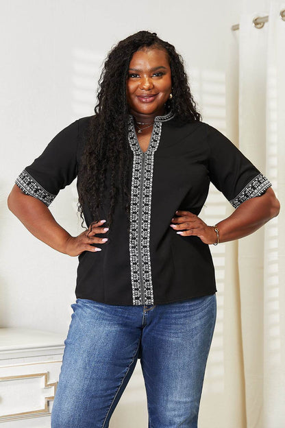 Double Take Embroidered Notched Neck Top Trendsi c12266fafab04329936dd615a5e68e47-Max