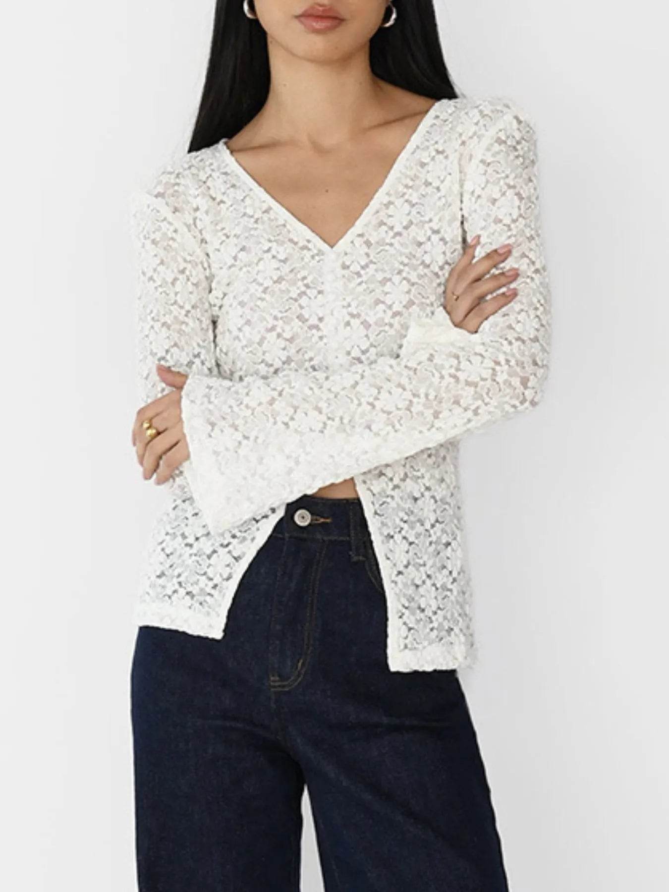 Lace V-Neck Flare Sleeve T-Shirt Ivory Trendsi c12c2767-bc1e-41cd-8849-badb4c51d9ef-Max-Origin