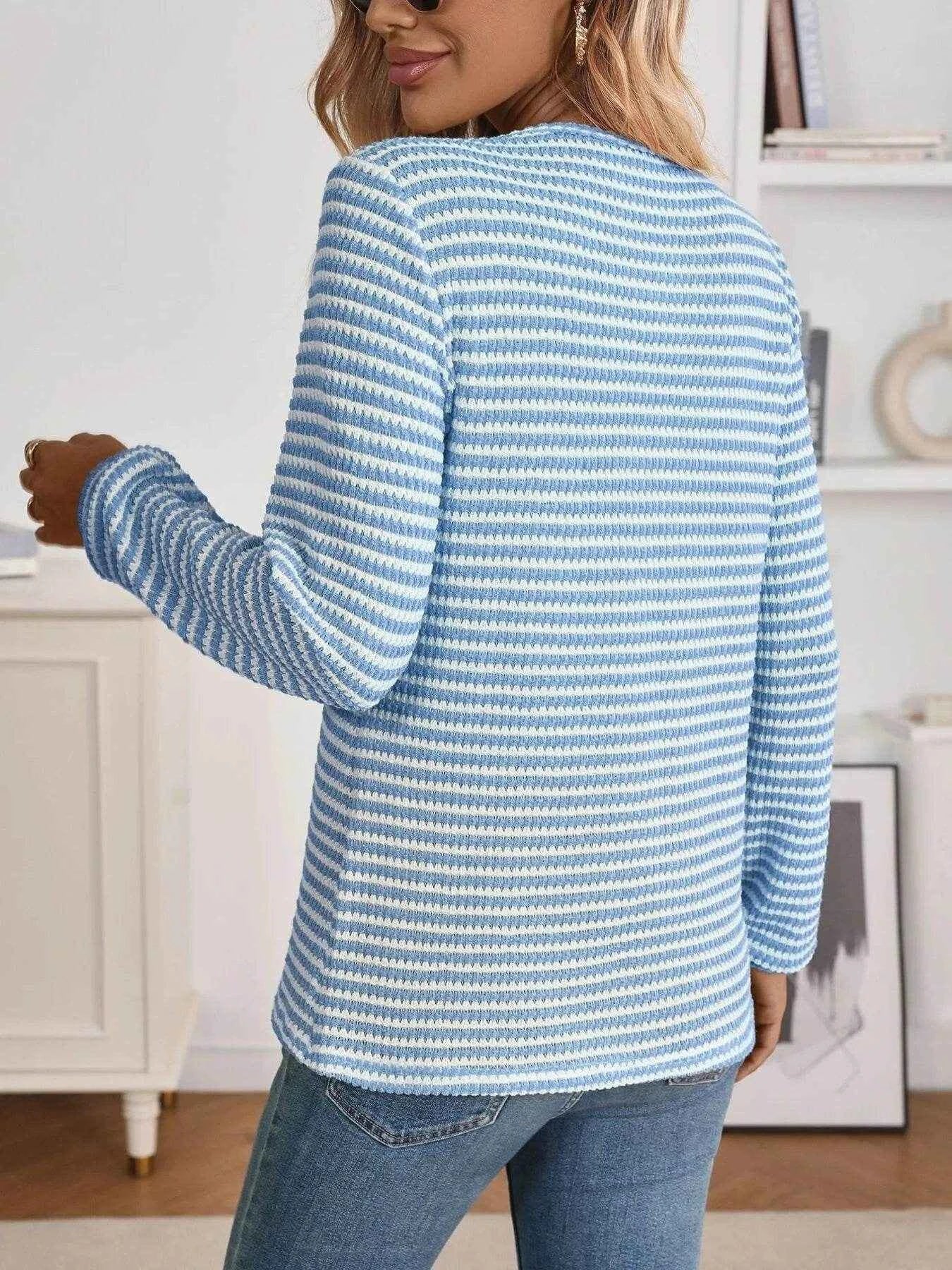 Striped Button Detail Long Sleeve Top Trendsi c12ff24602eb41d88c536a76e169e7de-Max-Origin