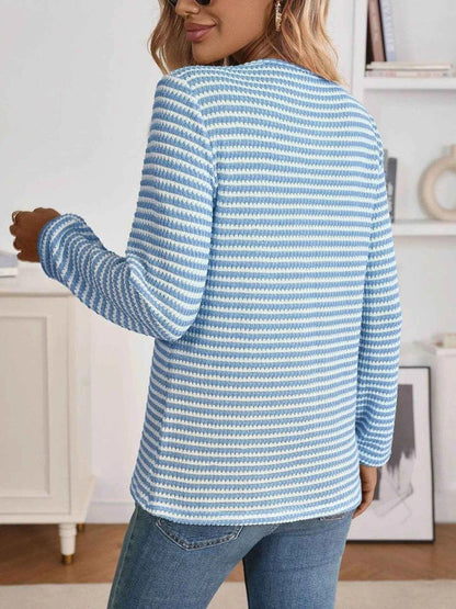 Striped Button Detail Long Sleeve Top Trendsi c12ff24602eb41d88c536a76e169e7de-Max-Origin