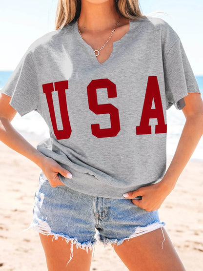 USA Lettering Patch Notched Neck T-Shirt Trendsi c134cb7c59aa4b9d897c3149acdbc28f-Max-Origin