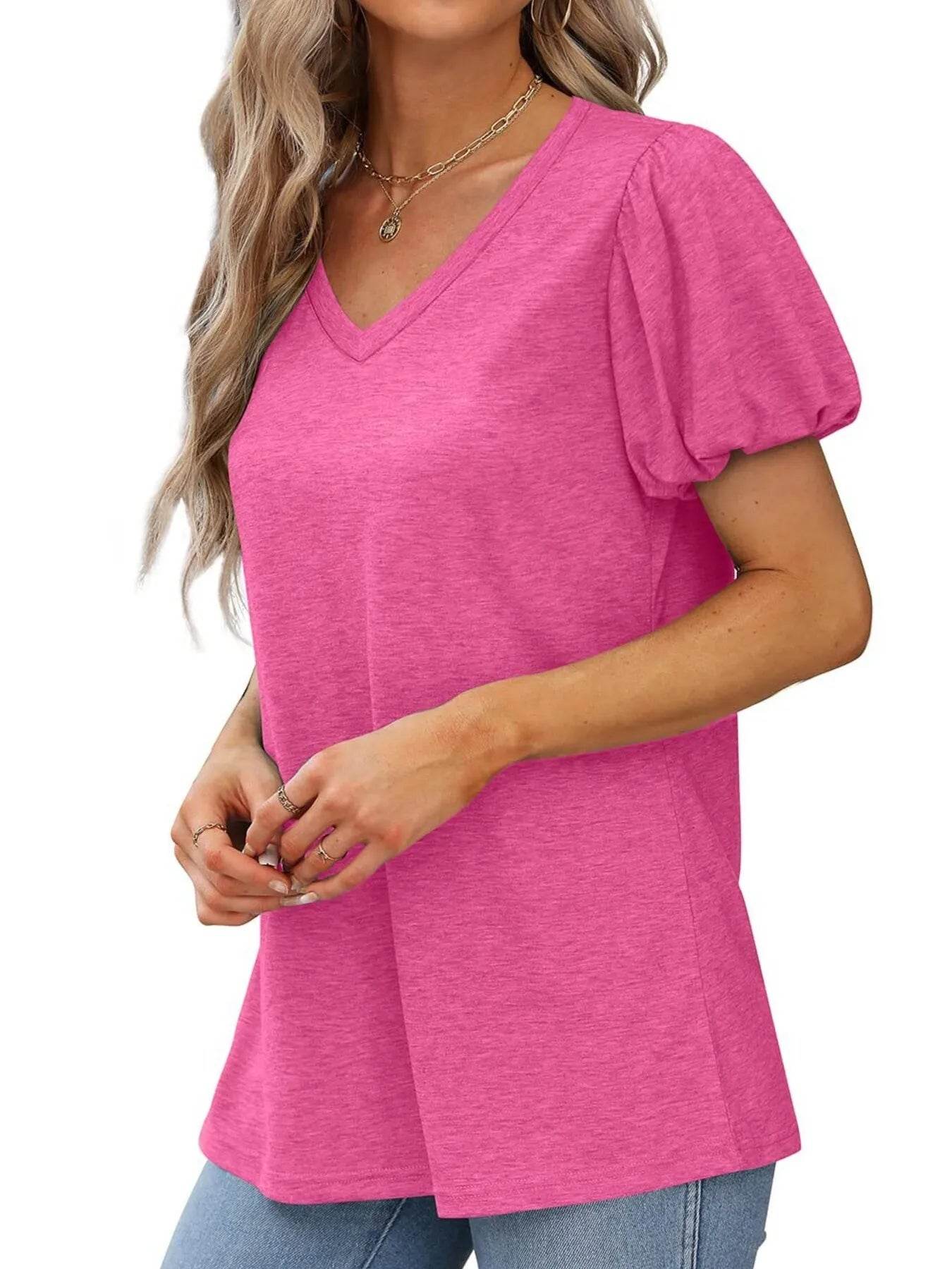 V-Neck Puff Sleeve Casual T-Shirt Trendsi c1446bef55fc4fd18642d95a0af473bc-Max-Origin