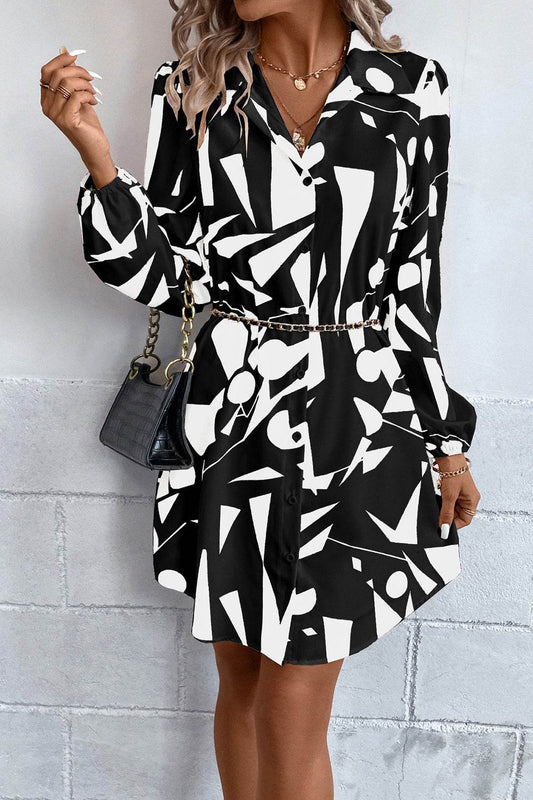 Geometric Long Sleeve Shirt Dress Black Trendsi c15c246593c343618dc8e2f359423556-Max