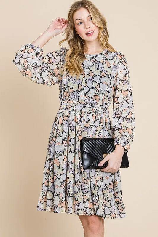 Lime 'N' Chili Chiffon Floral Print Belted Dress with Back Zipper Trendsi c1652399ec844b67b2aaa403229154fb-Max-Origin