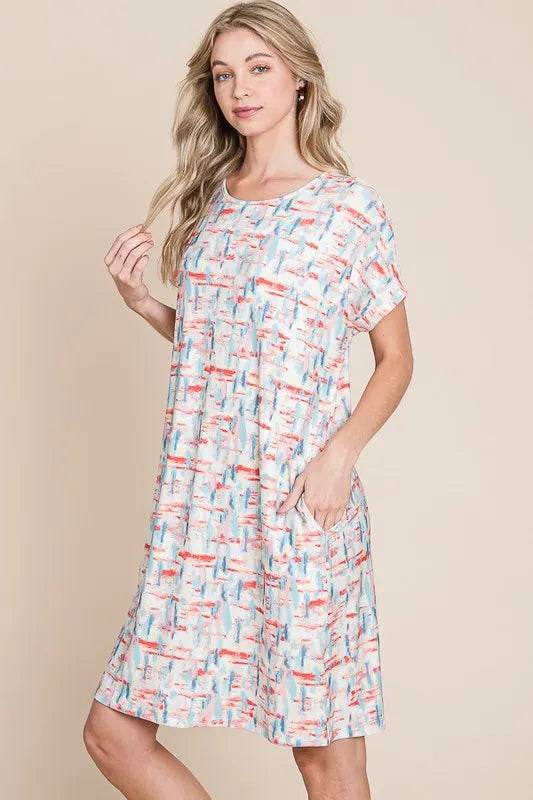 BOMBOM Printed Round Neck Short Sleeve Tee Dress Trendsi c17f68ae-a290-4e00-9814-32246455680d-Max-Origin