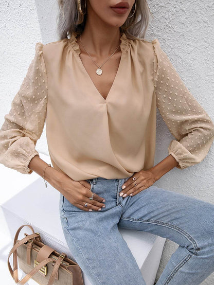 Ivy Lane Swiss Dot Frill Trim Puff Sleeve Blouse Trendsi c1816cc2e41c411189a9a59ad8cbfeb1-Max