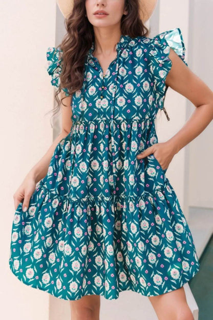 Printed Tie Neck Ruffled Cap Sleeve Dress Trendsi c19a3985-ea11-402d-8e59-576a12201610-Max-Origin