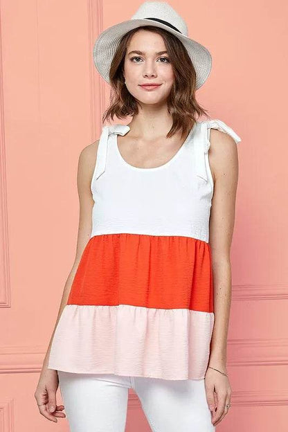 Lime 'N' Chili Color Block Sleeveless Tie Shoulder Babydoll Top Trendsi c19a91160fe745fdb368103268dacaa3-Max-Origin