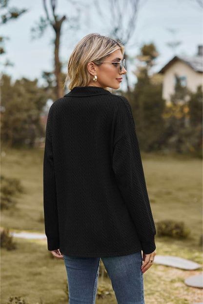 Collared Neck Cable-Knit Long Sleeve Blouse Trendsi c1ae283b8f5f44c3afd2419eabcf88ab-Max