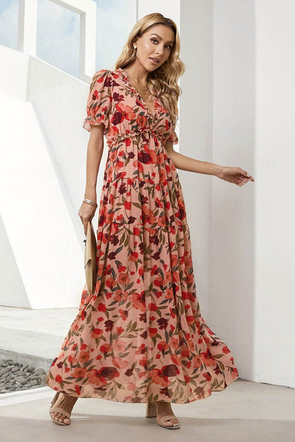 Floral V-Neck Short Flounce Sleeve Dress Deep Red Trendsi c1af144a508c4974aab81fb1d783f68c-Max
