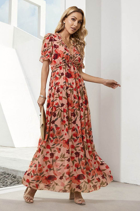 Floral V-Neck Short Flounce Sleeve Dress Deep Red Trendsi c1af144a508c4974aab81fb1d783f68c-Max