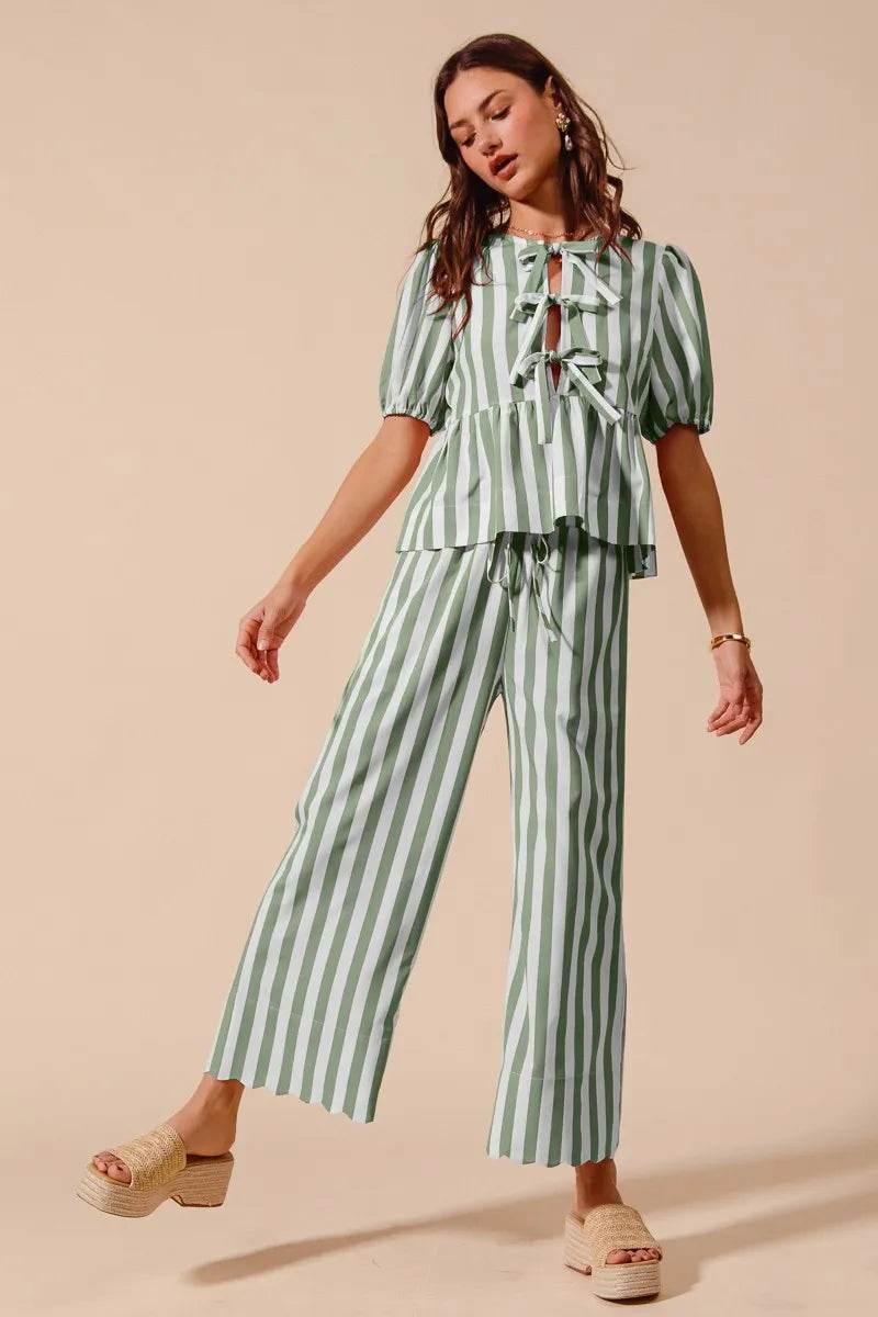 SO ME Front Tie Stripe Puff Sleeves Top and Wide Leg Pants Set SAGE Trendsi c1b9084e04444ad1a70c7b35a91ca68b-Max-Origin