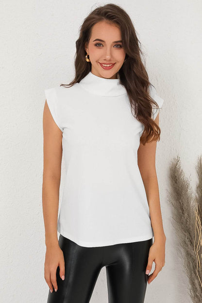 Mock Neck Cap Sleeve Blouse Trendsi c1cda16dfdbd4da08dea37540f68c7ee-Max