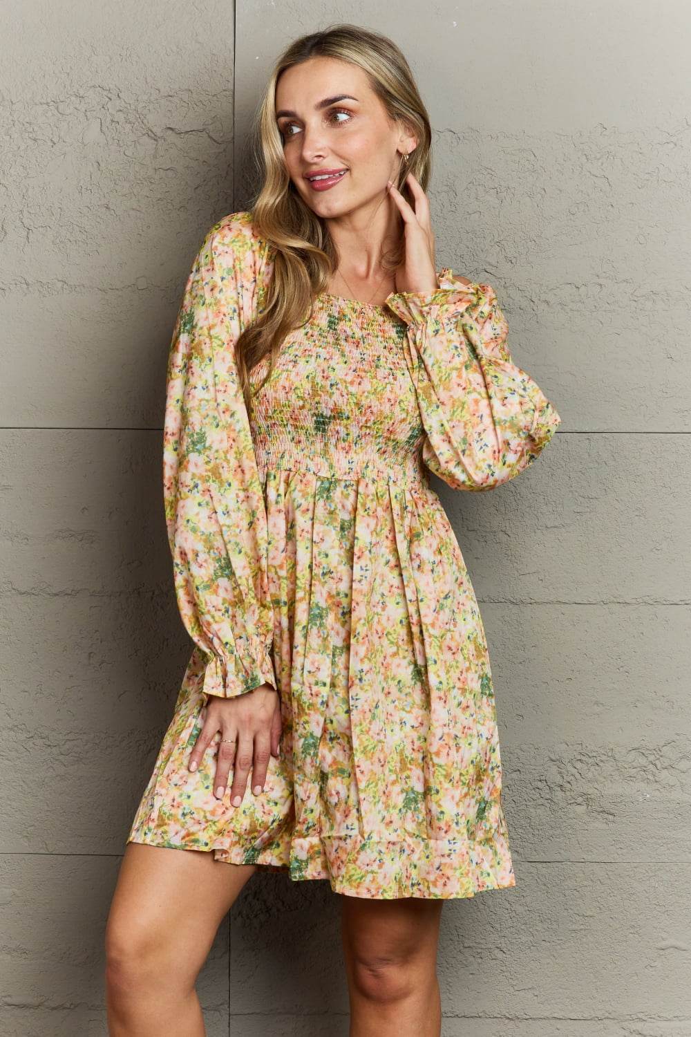 Floral Smocked Square Neck Dress Trendsi c1cda8aa5b5746e09eca1d95e33fc5ae-Max