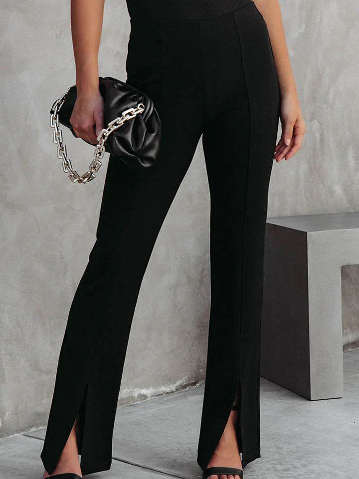 Front Slit Flare Leg Pants Black Trendsi c1d28654294947078b8f178b5e815c50-Max