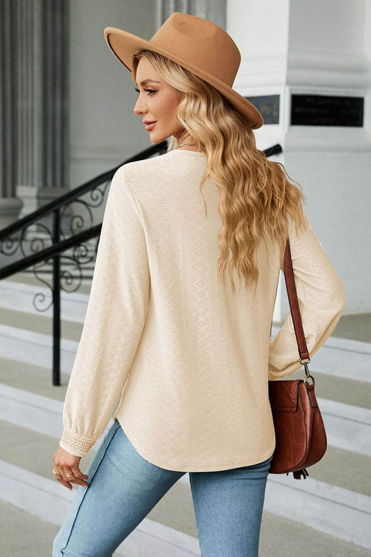 V-Neck Long Sleeve Blouse Trendsi c1ded6e039b443b9a0ae1e909d460cc6-Max