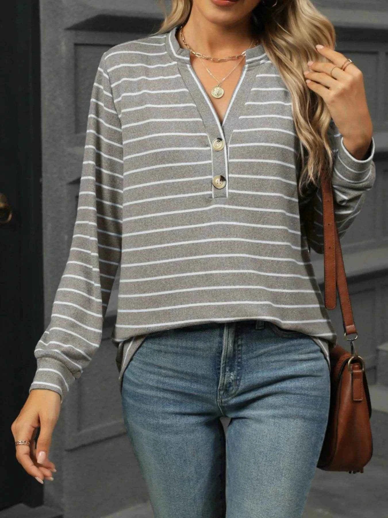 Striped Henley T-Shirt with Button Detail Trendsi c221e93a-d8e0-47c1-ac3e-7783759816a2-Max-Origin